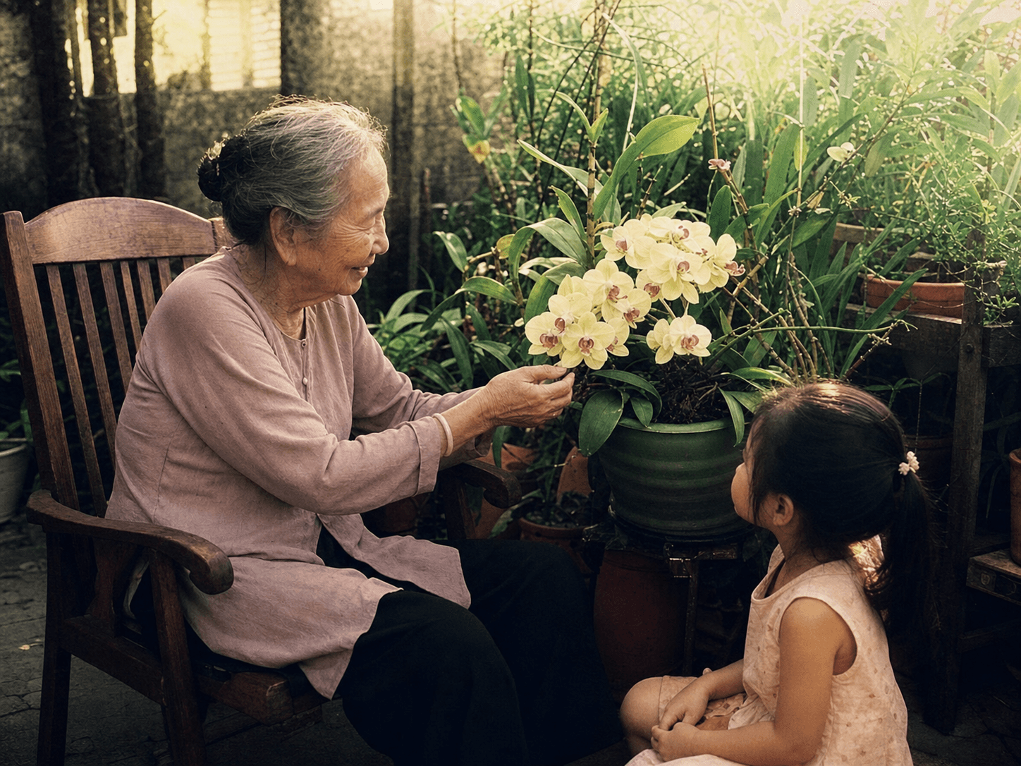 Chân dung bà Nguyễn Thị Mai trong vườn nhà