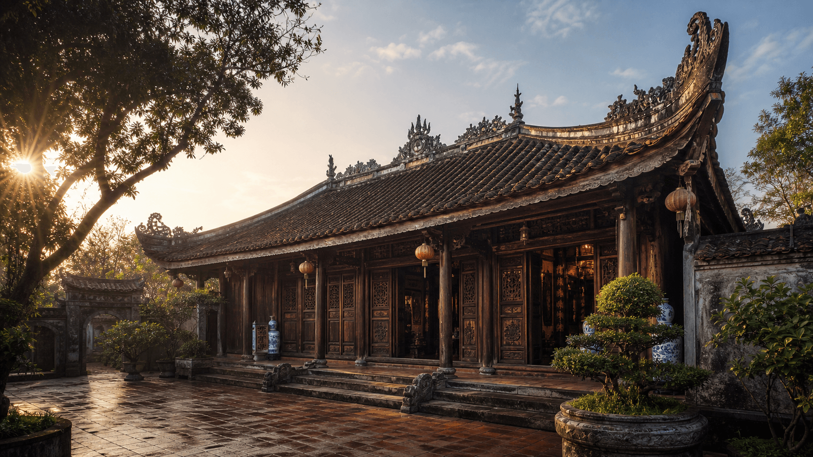 Nhà thờ họ truyền thống trong ánh sáng ấm